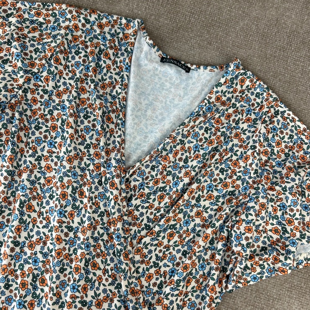 Fensance Fit & Flare Dress Womens‎ XL Multicolor Floral Stretch Surplice Neck